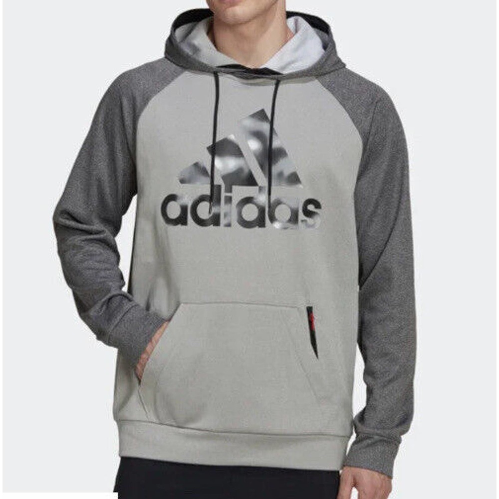 NWT Men's adidas Aeroready Camo Logo Hoodie Medium/Dark Heather Gray Size LG